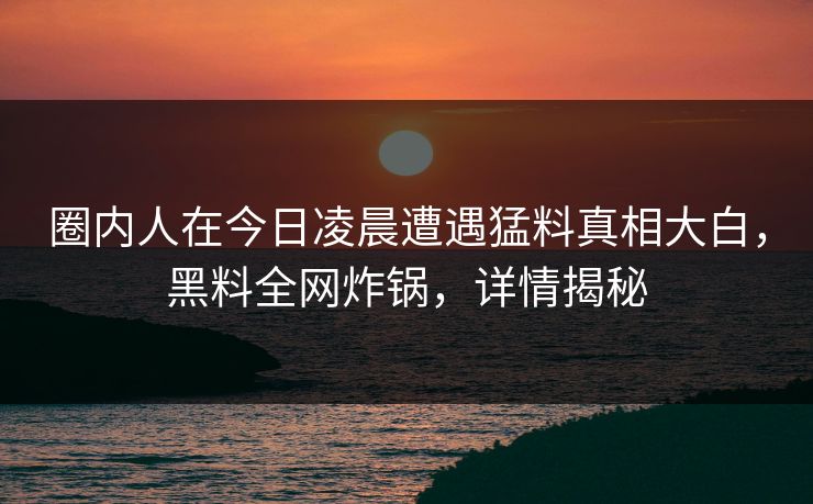 圈内人在今日凌晨遭遇猛料真相大白，黑料全网炸锅，详情揭秘