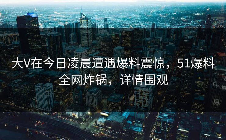 大V在今日凌晨遭遇爆料震惊，51爆料全网炸锅，详情围观
