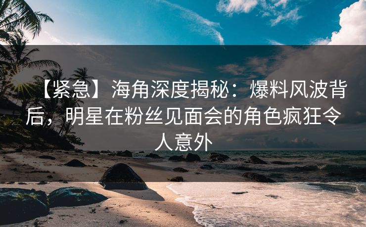 【紧急】海角深度揭秘：爆料风波背后，明星在粉丝见面会的角色疯狂令人意外
